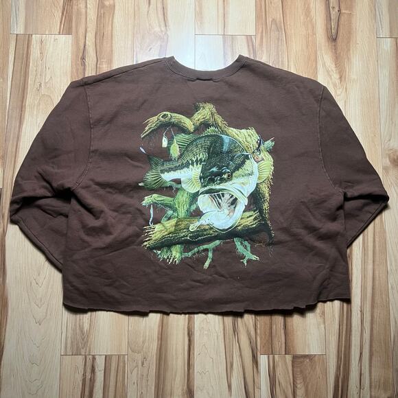 VINTAGE Y2K Al Agnew Bass Pro Graphic Sweatshirt 2007 Cropped Raw Hem Size XL - Picture 2 of 8